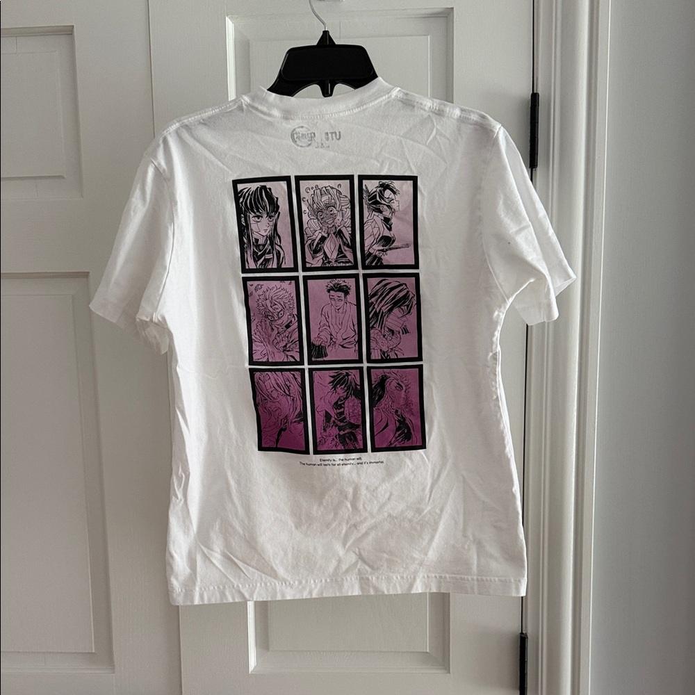 Anime White Graphic Tee with Pink & Black Manga Panels